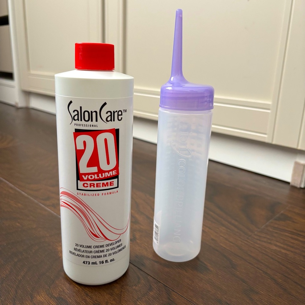 Salon Care 20 Volume Creme Developer and ION hair color applicator bottle